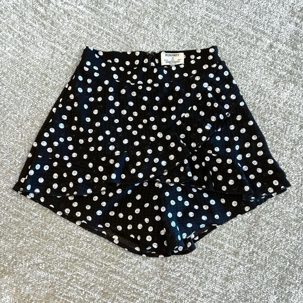 Runaway the Label black & white polka dot high waist ruffle shorts 2